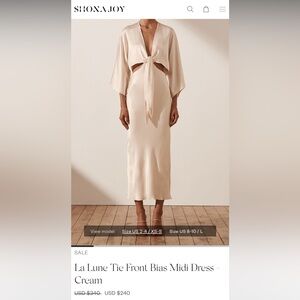 Shona Joy Tie Front Midi Dress Cream NWT